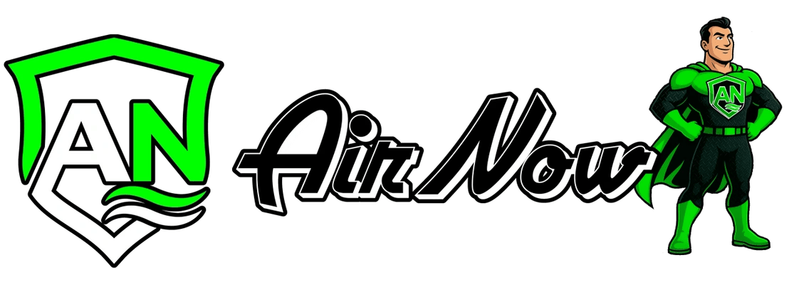 AirNow's green and white shield logo with their superhero mascot